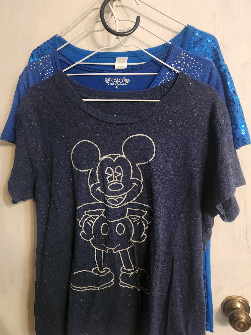 3 Blue Tees, Disney Parks Mickey Mouse, Silver Sparkle, Avon Sequin Tee XL